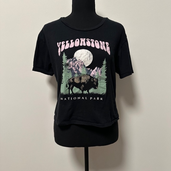 **PRETTY REBEL* Black Yellowstone Short Sleeve Crop Top Size Large - Picture 1 of 7